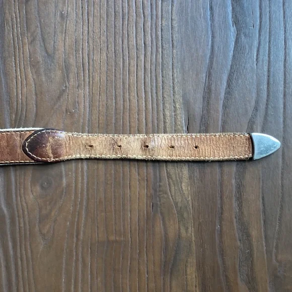 Mens distressed leather embroidered vintage sailfish fishing belt silver tip - Picture 8 of 8